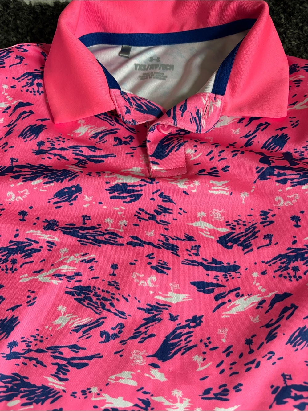 Under Armour Pink Camo Performance Polo with Blue Accents - Picture 2 of 6